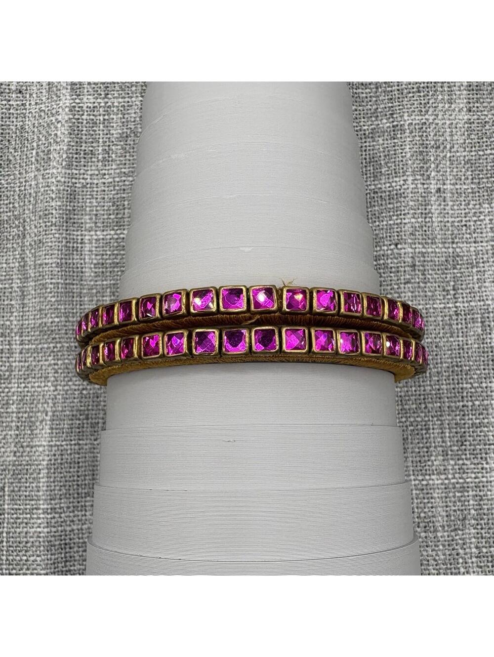 Indian Silk Thread Wrapped Bangle Set Pink Rhinestone - Picture 2 of 4